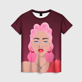 Женская футболка 3D с принтом Retro girl , 100% полиэфир ( синтетическое хлопкоподобное полотно) | прямой крой, круглый вырез горловины, длина до линии бедер | 