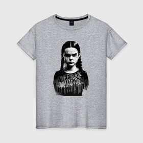 Женская футболка хлопок с принтом Маленькая Уэнсдэй в готическом стиле в Кировске, 100% хлопок | прямой крой, круглый вырез горловины, длина до линии бедер, слегка спущенное плечо | 