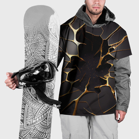 Накидка на куртку 3D с принтом Трещины в пропасть: черно золотой узор в Курске, 100% полиэстер |  | 