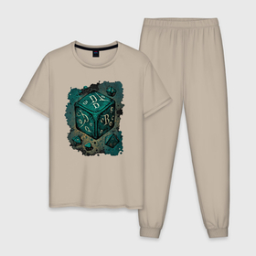 Мужская пижама хлопок с принтом Абстрактная зеленая кость для настольных игр , 100% хлопок | брюки и футболка прямого кроя, без карманов, на брюках мягкая резинка на поясе и по низу штанин
 | 