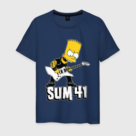 Мужская футболка хлопок с принтом Sum41 Барт Симпсон рокер в Курске, 100% хлопок | прямой крой, круглый вырез горловины, длина до линии бедер, слегка спущенное плечо. | 