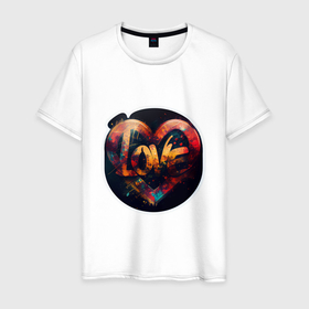 Мужская футболка хлопок с принтом Love на День Святого Валентина в Белгороде, 100% хлопок | прямой крой, круглый вырез горловины, длина до линии бедер, слегка спущенное плечо. | 