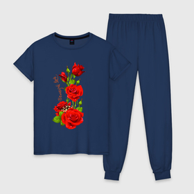 Женская пижама хлопок с принтом Прекрасная Любовь   букет из роз в Санкт-Петербурге, 100% хлопок | брюки и футболка прямого кроя, без карманов, на брюках мягкая резинка на поясе и по низу штанин | 