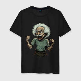 Мужская футболка хлопок с принтом Эйнштейн в гневе в Екатеринбурге, 100% хлопок | прямой крой, круглый вырез горловины, длина до линии бедер, слегка спущенное плечо. | 