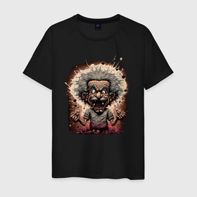 Мужская футболка хлопок с принтом Эйнштейн сумасшедший ученый в Екатеринбурге, 100% хлопок | прямой крой, круглый вырез горловины, длина до линии бедер, слегка спущенное плечо. | 