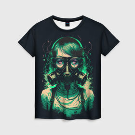 Женская футболка 3D с принтом Girl in Gasmask в Курске, 100% полиэфир ( синтетическое хлопкоподобное полотно) | прямой крой, круглый вырез горловины, длина до линии бедер | 
