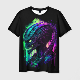 Мужская футболка 3D с принтом Scary Alien в Курске, 100% полиэфир | прямой крой, круглый вырез горловины, длина до линии бедер | 