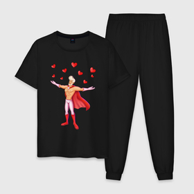 Мужская пижама хлопок с принтом Супергерой Любовник с сердцами в Белгороде, 100% хлопок | брюки и футболка прямого кроя, без карманов, на брюках мягкая резинка на поясе и по низу штанин
 | Тематика изображения на принте: 