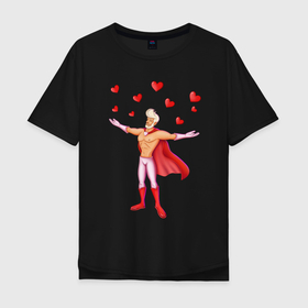 Мужская футболка хлопок Oversize с принтом Супергерой Любовник с сердцами в Белгороде, 100% хлопок | свободный крой, круглый ворот, “спинка” длиннее передней части | Тематика изображения на принте: 