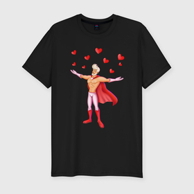 Мужская футболка хлопок Slim с принтом Супергерой Любовник с сердцами в Белгороде, 92% хлопок, 8% лайкра | приталенный силуэт, круглый вырез ворота, длина до линии бедра, короткий рукав | Тематика изображения на принте: 