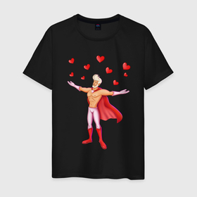 Мужская футболка хлопок с принтом Супергерой Любовник с сердцами в Белгороде, 100% хлопок | прямой крой, круглый вырез горловины, длина до линии бедер, слегка спущенное плечо. | Тематика изображения на принте: 