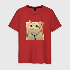 Мужская футболка хлопок с принтом Cat smiling meme art в Петрозаводске, 100% хлопок | прямой крой, круглый вырез горловины, длина до линии бедер, слегка спущенное плечо. | Тематика изображения на принте: 