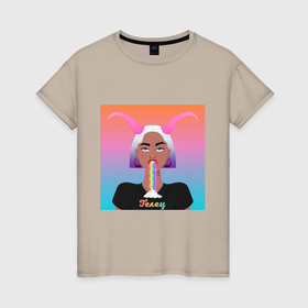 Женская футболка хлопок с принтом Телец с радугой изо рта в Петрозаводске, 100% хлопок | прямой крой, круглый вырез горловины, длина до линии бедер, слегка спущенное плечо | 