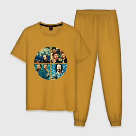 Мужская пижама хлопок с принтом POV Ван Гог нарисовал голливудских актеров в Белгороде, 100% хлопок | брюки и футболка прямого кроя, без карманов, на брюках мягкая резинка на поясе и по низу штанин
 | 