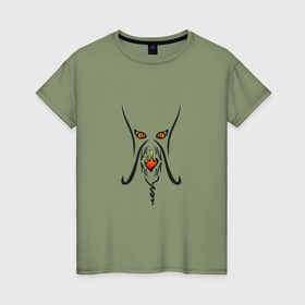 Женская футболка хлопок с принтом Морда дракона лаконичная в Курске, 100% хлопок | прямой крой, круглый вырез горловины, длина до линии бедер, слегка спущенное плечо | 