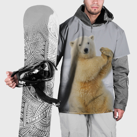 Накидка на куртку 3D с принтом Белый медведь разминается , 100% полиэстер |  | 
