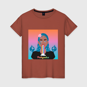 Женская футболка хлопок с принтом Рак с радугой изо рта в Петрозаводске, 100% хлопок | прямой крой, круглый вырез горловины, длина до линии бедер, слегка спущенное плечо | 