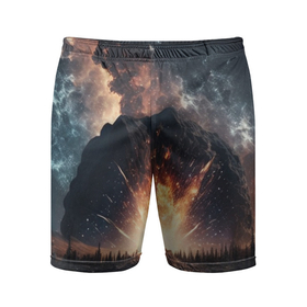 Мужские шорты спортивные с принтом Галактика, светящаяся над пейзажем в Петрозаводске,  |  | 