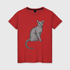Женская футболка хлопок с принтом Русский голубой кот , 100% хлопок | прямой крой, круглый вырез горловины, длина до линии бедер, слегка спущенное плечо | 