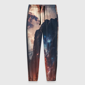 Мужские брюки 3D с принтом Галактика как ночное небо над пейзажем в Санкт-Петербурге, 100% полиэстер | манжеты по низу, эластичный пояс регулируется шнурком, по бокам два кармана без застежек, внутренняя часть кармана из мелкой сетки | 