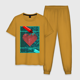 Мужская пижама хлопок с принтом Красное сердце маркером в Белгороде, 100% хлопок | брюки и футболка прямого кроя, без карманов, на брюках мягкая резинка на поясе и по низу штанин
 | 