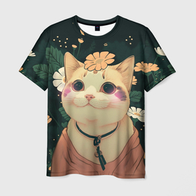 Мужская футболка 3D с принтом Смущённый мемный котик в Курске, 100% полиэфир | прямой крой, круглый вырез горловины, длина до линии бедер | Тематика изображения на принте: 