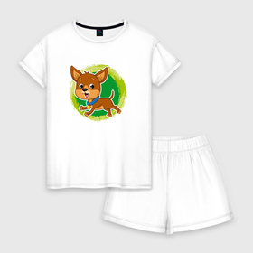 Женская пижама с шортиками хлопок с принтом Мультяшная собака чихуахуа , 100% хлопок | футболка прямого кроя, шорты свободные с широкой мягкой резинкой | 