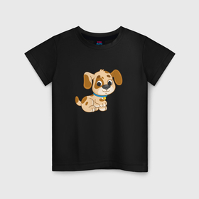 Детская футболка хлопок с принтом Милый мультяшный щенок в Петрозаводске, 100% хлопок | круглый вырез горловины, полуприлегающий силуэт, длина до линии бедер | 
