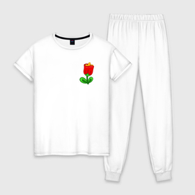 Женская пижама хлопок с принтом Мультяшный красный цветок в Рязани, 100% хлопок | брюки и футболка прямого кроя, без карманов, на брюках мягкая резинка на поясе и по низу штанин | 
