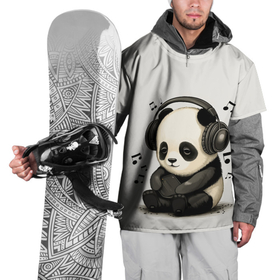 Накидка на куртку 3D с принтом Милая панда в наушниках в Новосибирске, 100% полиэстер |  | 