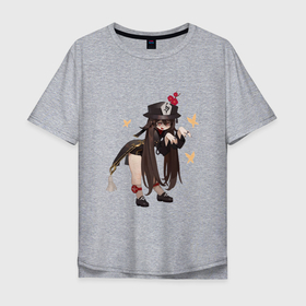 Мужская футболка хлопок Oversize с принтом Озорная Ху Тао в Тюмени, 100% хлопок | свободный крой, круглый ворот, “спинка” длиннее передней части | Тематика изображения на принте: 