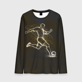 Мужской лонгслив 3D с принтом Футболист с мячом в сетке в Ухте, 100% полиэстер | длинные рукава, круглый вырез горловины, полуприлегающий силуэт | Тематика изображения на принте: 