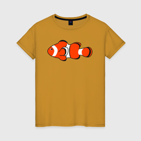 Женская футболка хлопок с принтом Рыба клоун , 100% хлопок | прямой крой, круглый вырез горловины, длина до линии бедер, слегка спущенное плечо | 