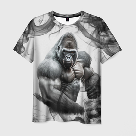 Мужская футболка 3D с принтом Накаченная горилла в Екатеринбурге, 100% полиэфир | прямой крой, круглый вырез горловины, длина до линии бедер | Тематика изображения на принте: 