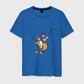Мужская футболка хлопок с принтом Девушка и парень на рыбалке в Новосибирске, 100% хлопок | прямой крой, круглый вырез горловины, длина до линии бедер, слегка спущенное плечо. | 