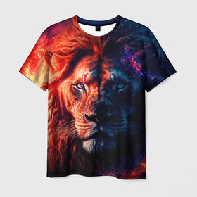 Мужская футболка 3D с принтом Звездный лев в Курске, 100% полиэфир | прямой крой, круглый вырез горловины, длина до линии бедер | Тематика изображения на принте: 