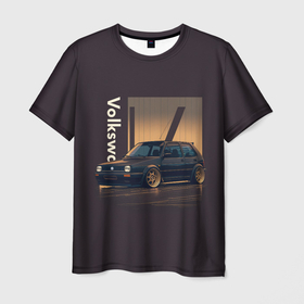 Мужская футболка 3D с принтом Volkswagen Golf class в Белгороде, 100% полиэфир | прямой крой, круглый вырез горловины, длина до линии бедер | Тематика изображения на принте: 