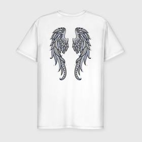 Мужская футболка хлопок Slim с принтом Крылья с орнаментом в Новосибирске, 92% хлопок, 8% лайкра | приталенный силуэт, круглый вырез ворота, длина до линии бедра, короткий рукав | 
