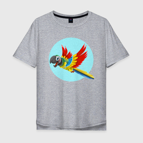 Мужская футболка хлопок Oversize с принтом красочный попугай в Курске, 100% хлопок | свободный крой, круглый ворот, “спинка” длиннее передней части | 