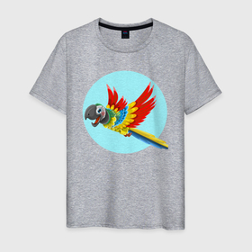 Мужская футболка хлопок с принтом красочный попугай в Курске, 100% хлопок | прямой крой, круглый вырез горловины, длина до линии бедер, слегка спущенное плечо. | 