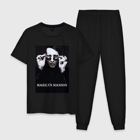 Мужская пижама хлопок с принтом Мэрилин Мэнсон в Курске, 100% хлопок | брюки и футболка прямого кроя, без карманов, на брюках мягкая резинка на поясе и по низу штанин
 | 