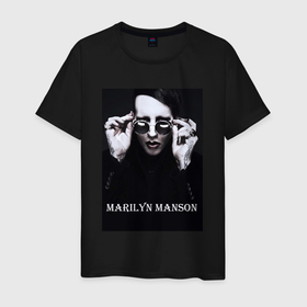 Мужская футболка хлопок с принтом Мэрилин Мэнсон в Санкт-Петербурге, 100% хлопок | прямой крой, круглый вырез горловины, длина до линии бедер, слегка спущенное плечо. | 