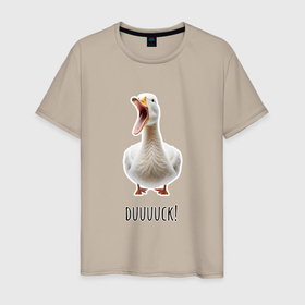 Мужская футболка хлопок с принтом Кричащая утка в Новосибирске, 100% хлопок | прямой крой, круглый вырез горловины, длина до линии бедер, слегка спущенное плечо. | 
