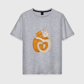Женская футболка хлопок Oversize с принтом Любовь котиков в Белгороде, 100% хлопок | свободный крой, круглый ворот, спущенный рукав, длина до линии бедер
 | 