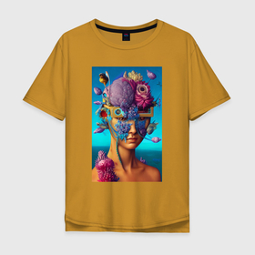 Мужская футболка хлопок Oversize с принтом Цветочные очки   fantasy   нейросеть в Новосибирске, 100% хлопок | свободный крой, круглый ворот, “спинка” длиннее передней части | Тематика изображения на принте: 