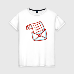 Женская футболка хлопок с принтом Письмо с сердцами в Новосибирске, 100% хлопок | прямой крой, круглый вырез горловины, длина до линии бедер, слегка спущенное плечо | 