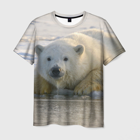 Мужская футболка 3D с принтом Белый медведь ожидает , 100% полиэфир | прямой крой, круглый вырез горловины, длина до линии бедер | 