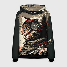 Мужская толстовка 3D с принтом Revolutionary Cat   C Cats collection   HufSya в Тюмени, 100% полиэстер | двухслойный капюшон со шнурком для регулировки, мягкие манжеты на рукавах и по низу толстовки, спереди карман-кенгуру с мягким внутренним слоем. | 