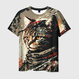 Мужская футболка 3D с принтом Revolutionary Cat   C Cats collection   HufSya , 100% полиэфир | прямой крой, круглый вырез горловины, длина до линии бедер | 