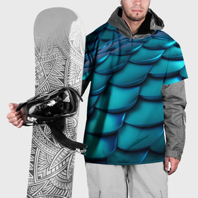 Накидка на куртку 3D с принтом Чешуя бирюзовая металлик в Кировске, 100% полиэстер |  | Тематика изображения на принте: 